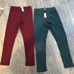 Kids Burgundy and Green fleece/jogger Leggings XL 14-16 (price is for both)